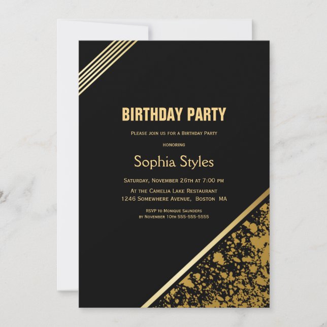 Black and Gold Birthday Party Invitation (Front)