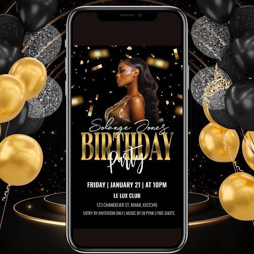 Black and Gold Birthday Party Invitation