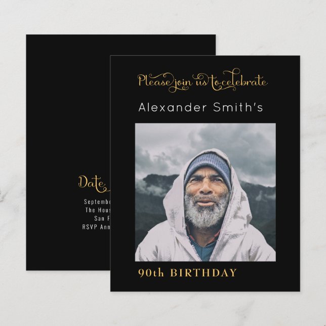 Black And Gold Birthday Photo (Front/Back)