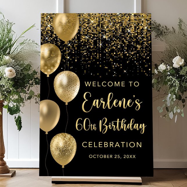 Black and Gold Birthday Welcome Sign Balloon Bday (Creator Uploaded)