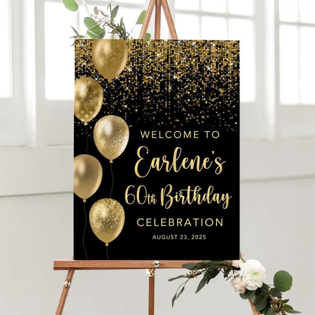 Black and Gold Birthday Welcome Sign Balloon Bday (Creator Uploaded)