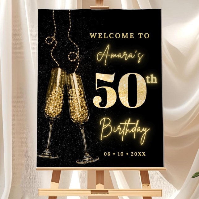 Black and Gold Birthday Welcome Sign Editable Bday (Creator Uploaded)