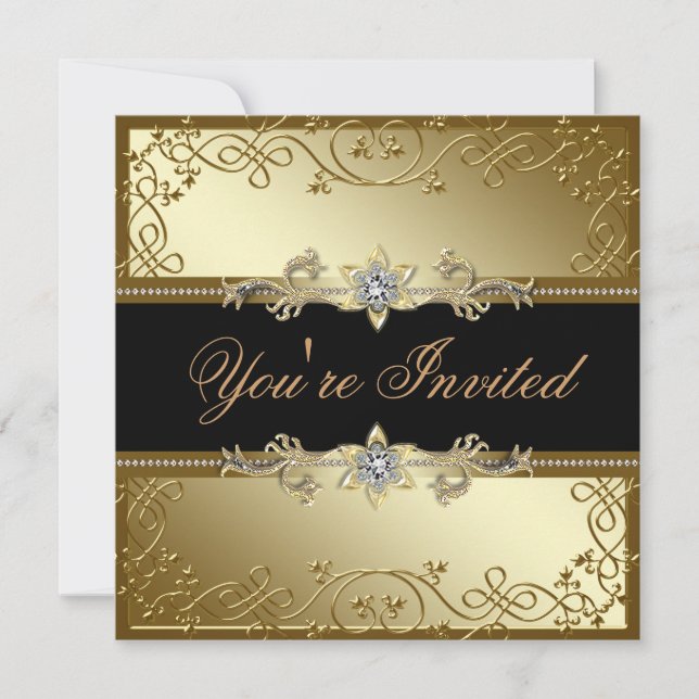 Black and Gold Black Tie Party Invitation (Front)