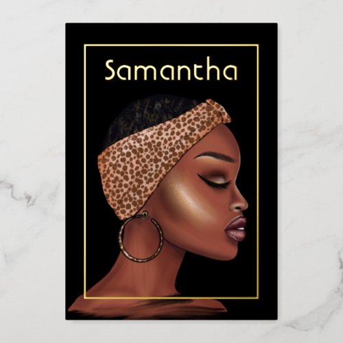 Black and Gold Black Woman Birthday Party Foil Invitation