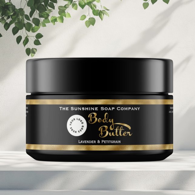 Black and Gold Body Butter Jar Label with logo (Creator Uploaded)