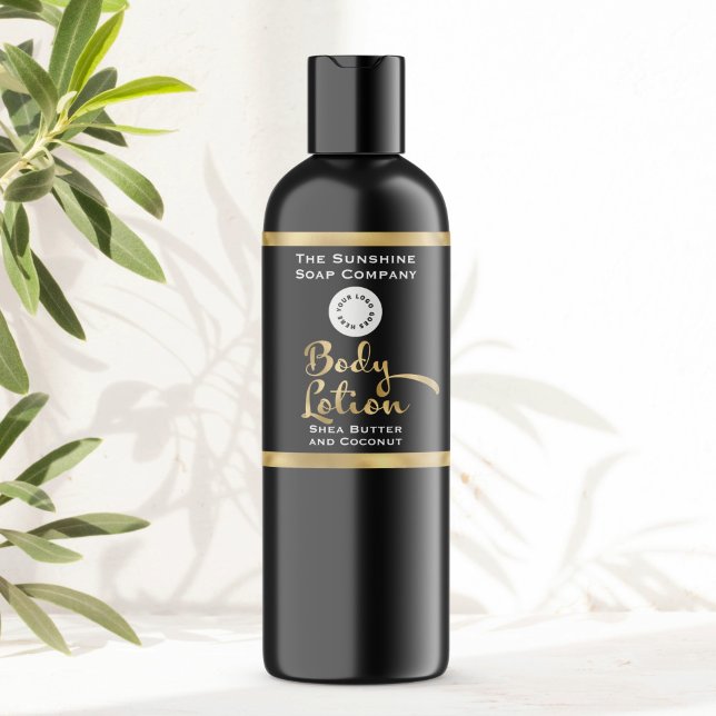Black and Gold Body Lotion Bottle Label with logo (Creator Uploaded)