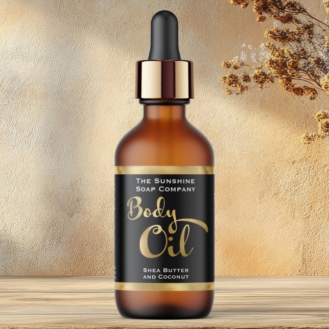 Black and Gold Body Oil Bottle Label (Creator Uploaded)
