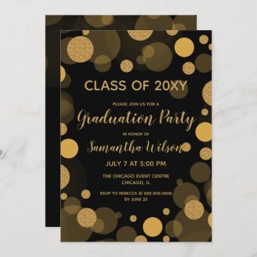 Black and Gold Bokeh Lights Graduation Party Invitation