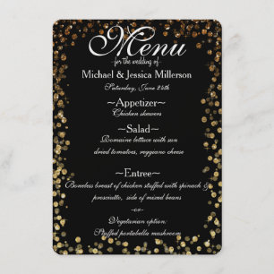 Black and Gold Bokeh Print Wedding Menu
