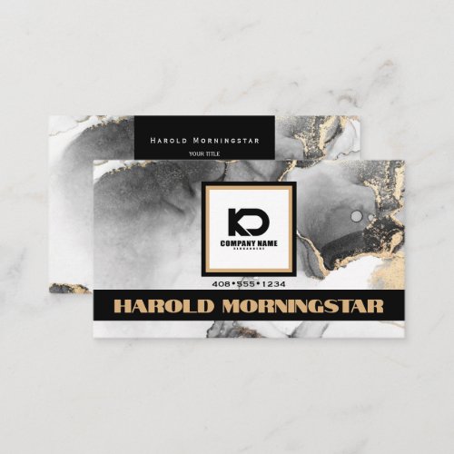 Black and Gold BOLD Square Logo and QR Code  Business Card