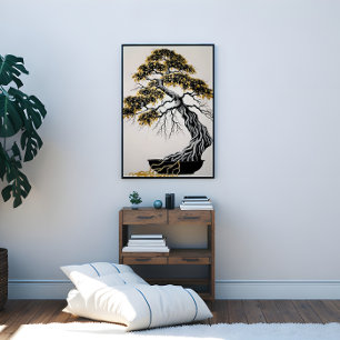 Black and Gold Bonsai Tree Canvas Print