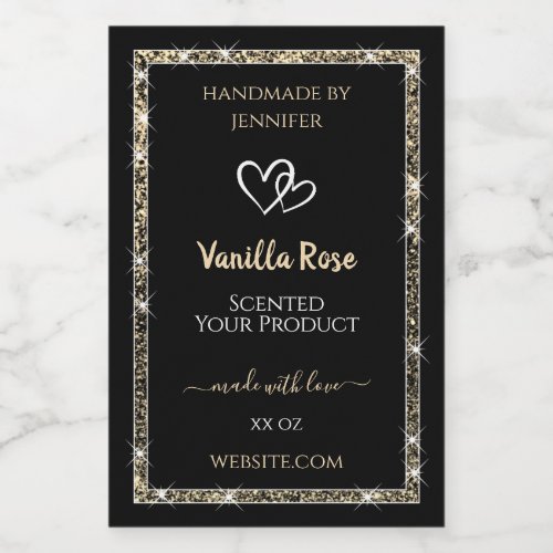 Black and Gold Border Glitter Stars Product Labels