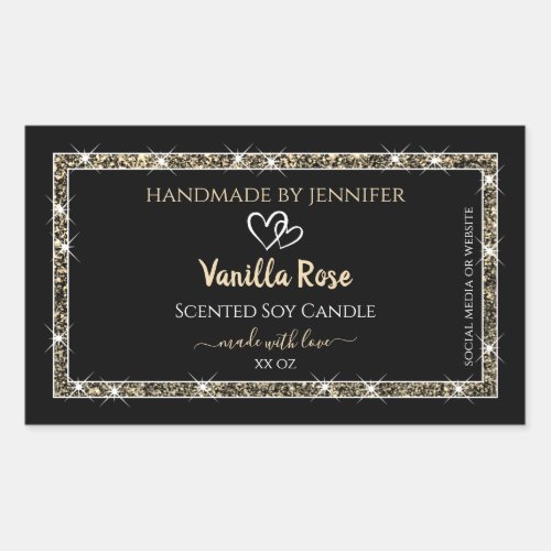 Black and Gold Border Glitter Stars Product Labels