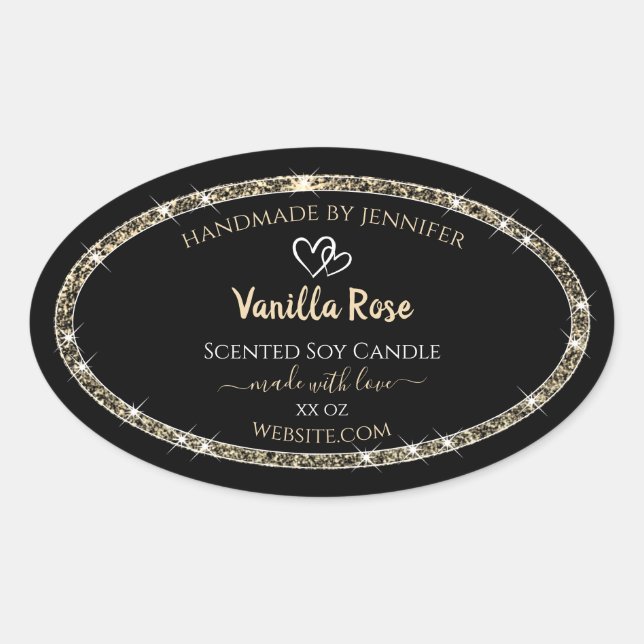 Black and Gold Border Glitter Stars Product Labels (Front)