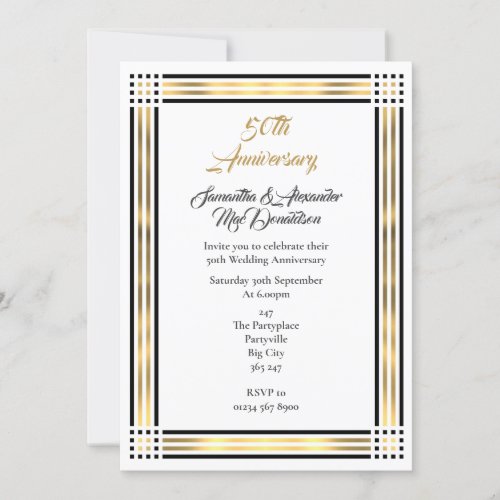 Black and gold border golden wedding invitation