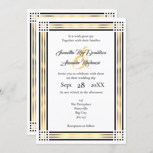 Black and gold border wedding invitation