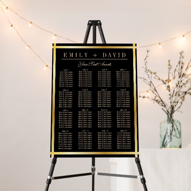 Black and Gold Borders Dark Wedding Foam Board (In Situ (Stand))