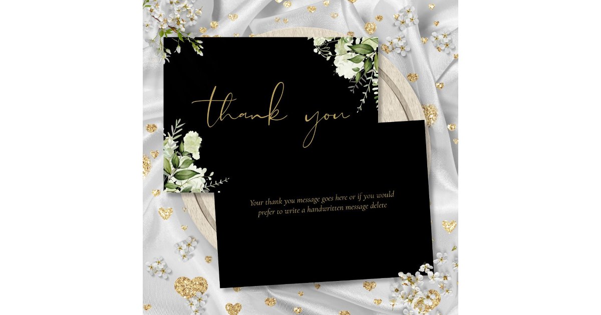 Black And Gold Botanical Greenery Elegant Script Thank You Card | Zazzle