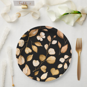 Black and Gold Botanicals Quinceañera  Paper Plates