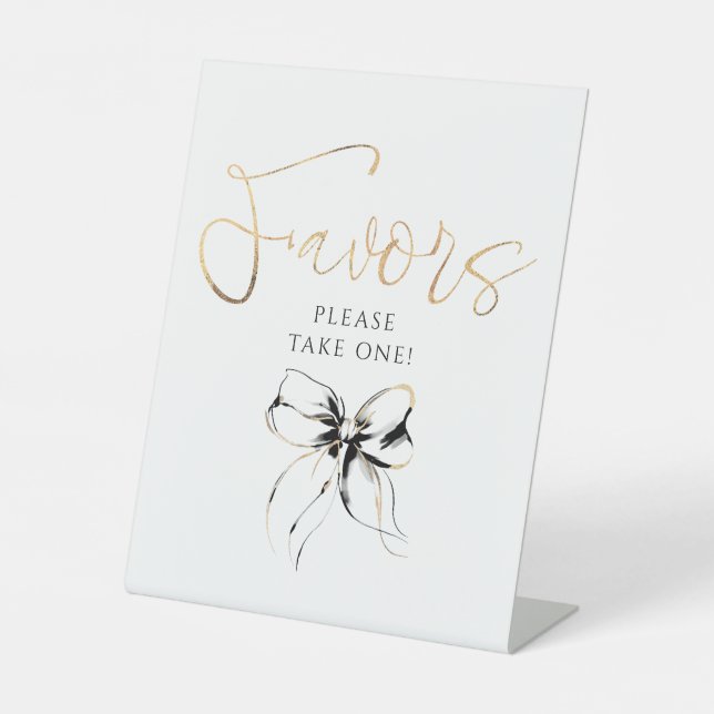 Black and Gold Bow Bridal Shower Favors Pedestal Sign (Front)