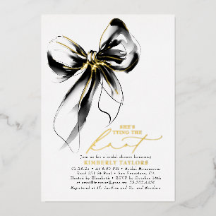 Black and Gold Bow Elegant Whimsical Bridal Shower Foil Invitation
