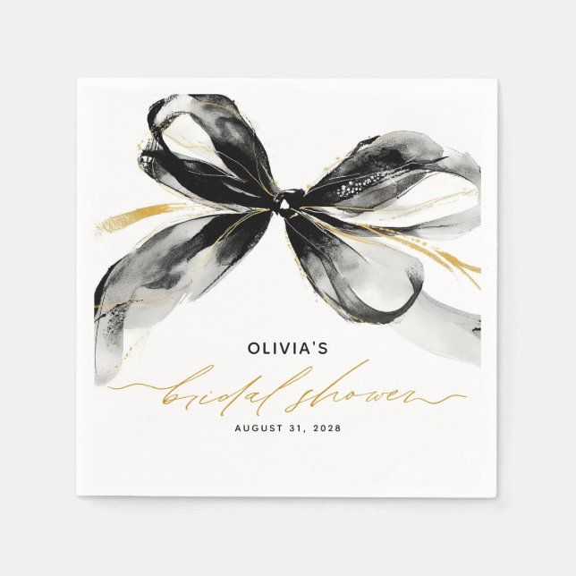 Black and Gold Bow Sophisticated Bridal Shower Napkins (Front)
