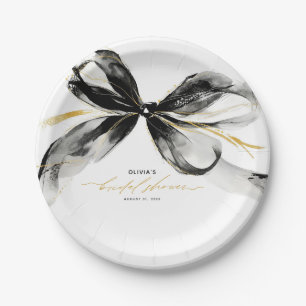 Black and Gold Bow Sophisticated Bridal Shower Paper Plates