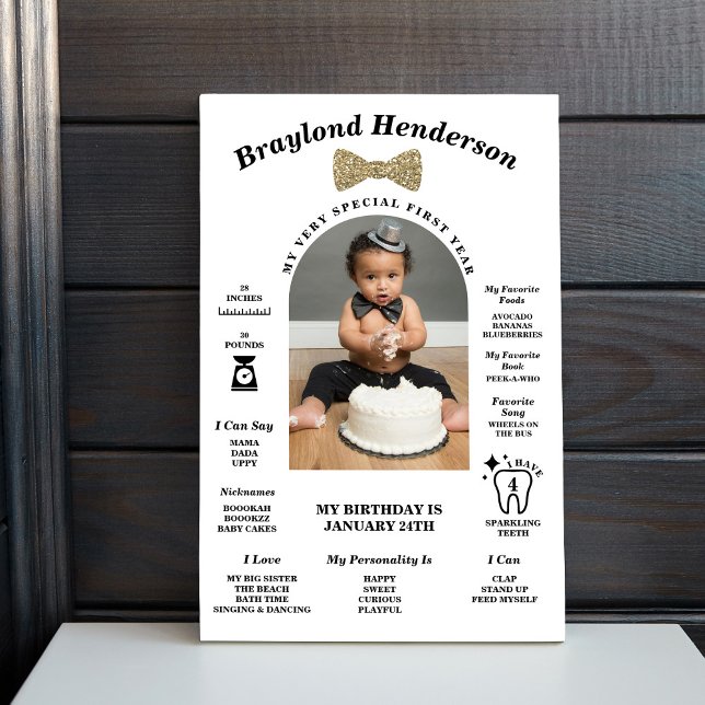 Black and Gold Bow Tie First Birthday Milestone Foam Board (Creator Uploaded)