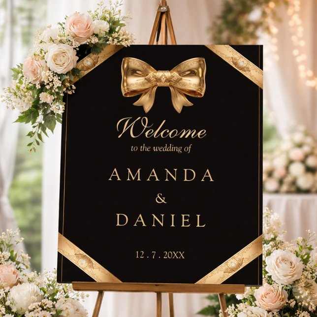 Black and Gold Bow Wedding Welcome Sign (Creator Uploaded)