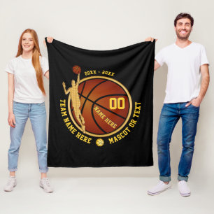 Black and Gold Boys Basketball Gifts for Players Fleece Blanket