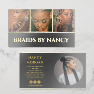 Black And Gold Braids 3 Photo Collage Foil Business Cards