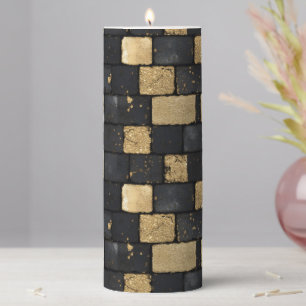 Black and Gold Brick Pattern Pillar Candle