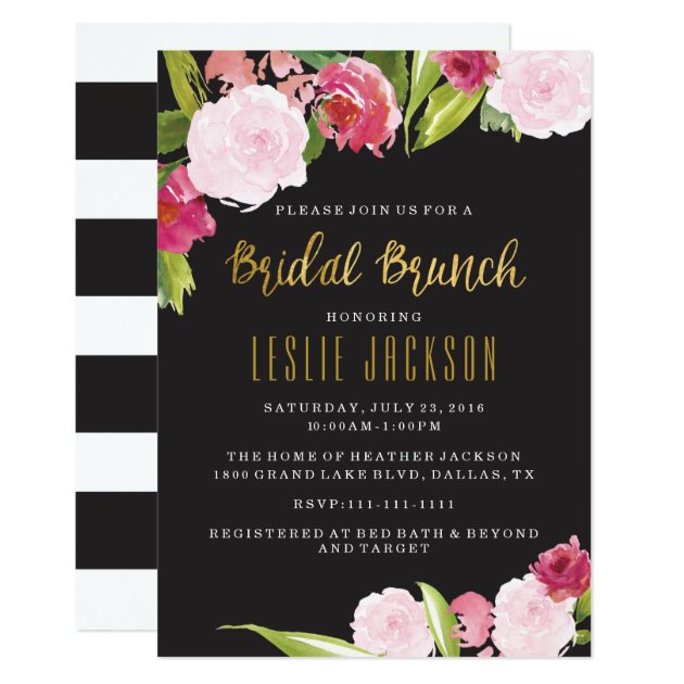 Black And Gold Bridal Brunch Shower Invitation