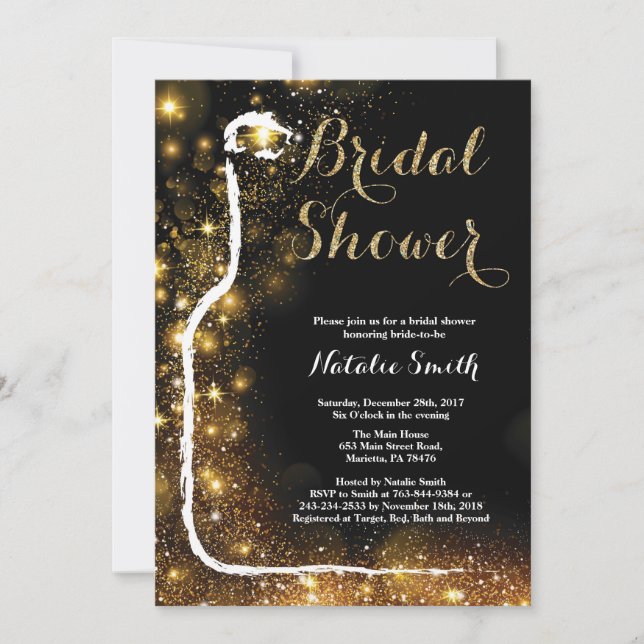 Black and Gold Bridal Shower Invitation Wine (Front)