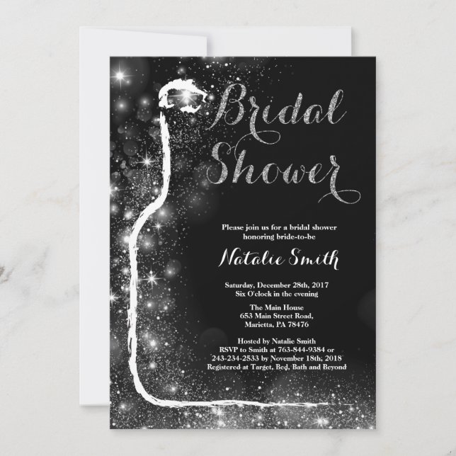 Black and Gold Bridal Shower Invitation Wine (Front)