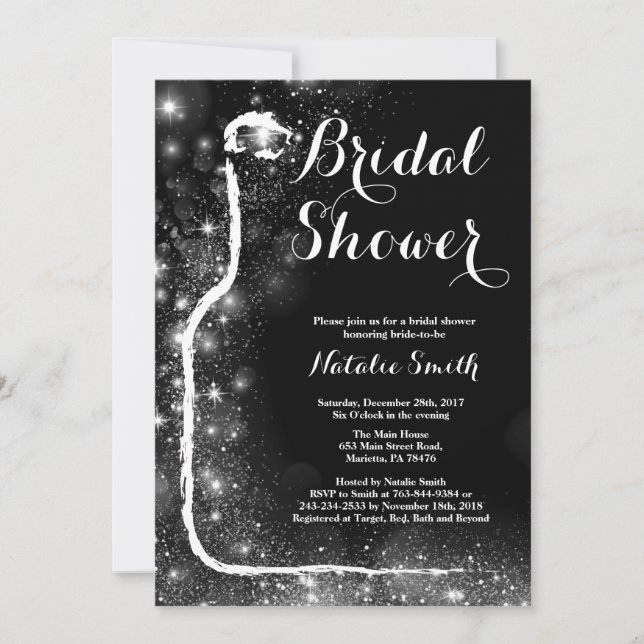 Black and Gold Bridal Shower Invitation Wine (Front)