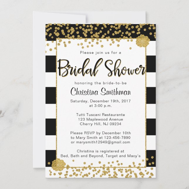 Black and Gold Bridal Shower Invitations (Front)