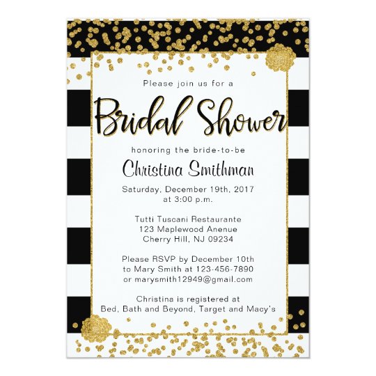 black and gold bridal shower invitations zazzle com size of normal chart paper