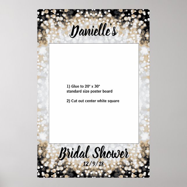 Black and Gold Bridal Shower Photo Booth Frame Poster (Front)