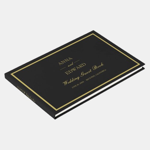 Black and Gold Bride and Groom Wedding Guest Book