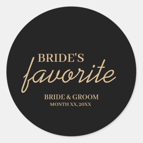 Black and Gold Brides Favorite Snack Wedding Classic Round Sticker