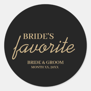 Black and Gold Bride's Favorite Snack Wedding Classic Round Sticker