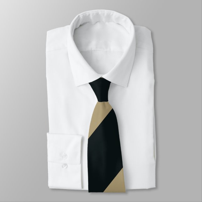 Black and Gold Broad Regimental Stripe Neck Tie (Tied)