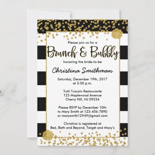 Black and Gold Brunch and Bubbly Invitations