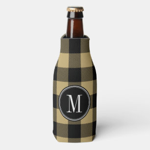 Black and Gold Buffalo Check Monogram Bottle Cooler