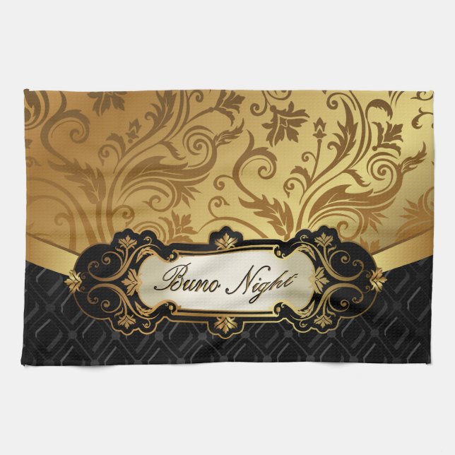 Black and Gold Bunco Accessories Kitchen Towel (Horizontal)