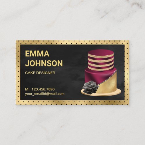 Black and Gold Burgundy Cake Pastry Chef Bakery Business Card