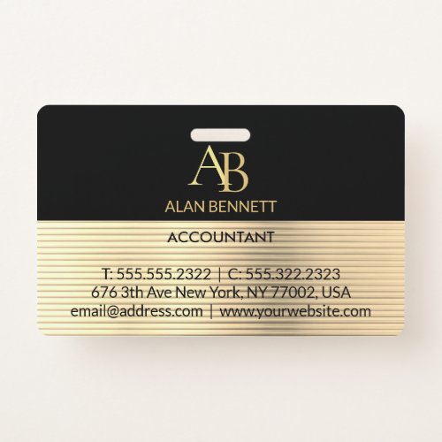 black and gold business card badge
