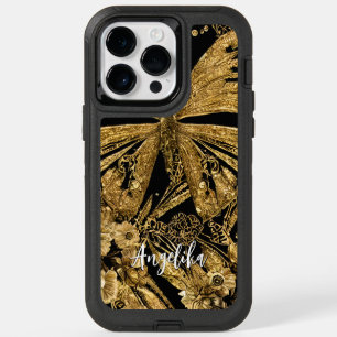 Black and Gold Butterflies OtterBox iPhone 14 Pro Max Case