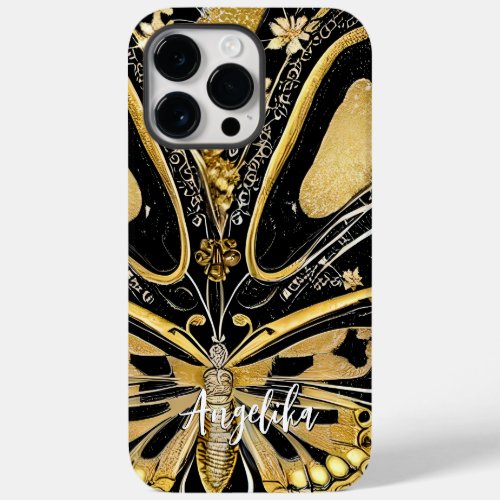 Black and Gold Butterflies Personalized Name Case_Mate iPhone 14 Pro Max Case